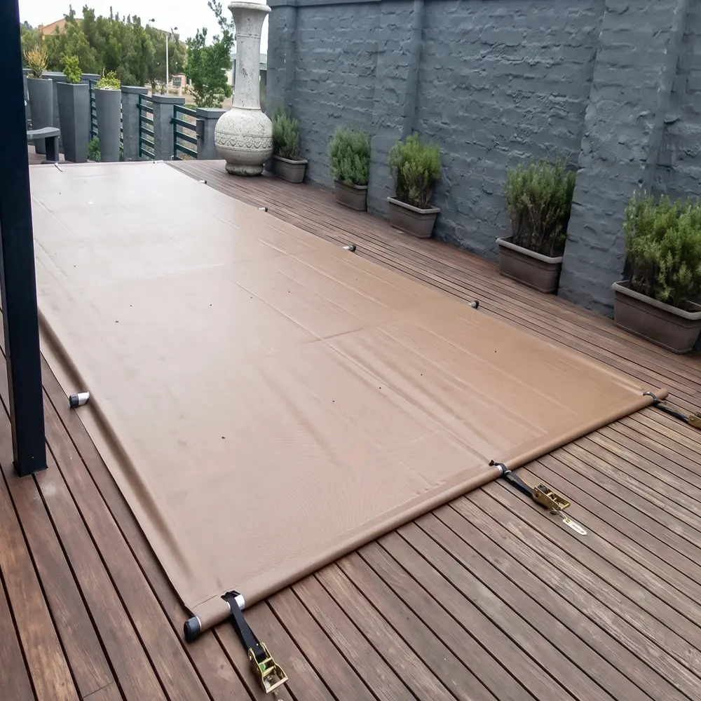 solid pool covers with poles in brown colour