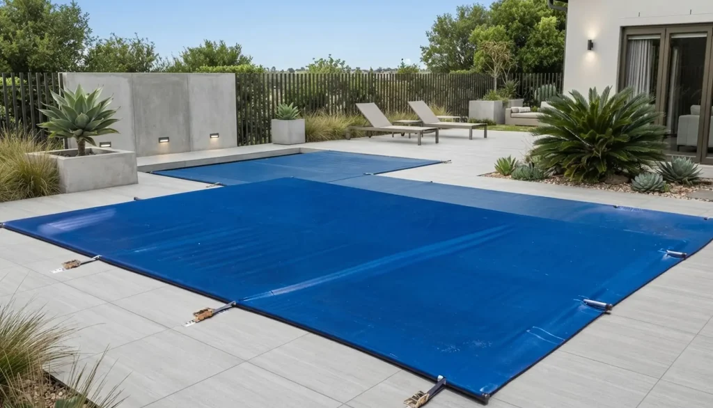 solid safety pool cover with aluminium poles