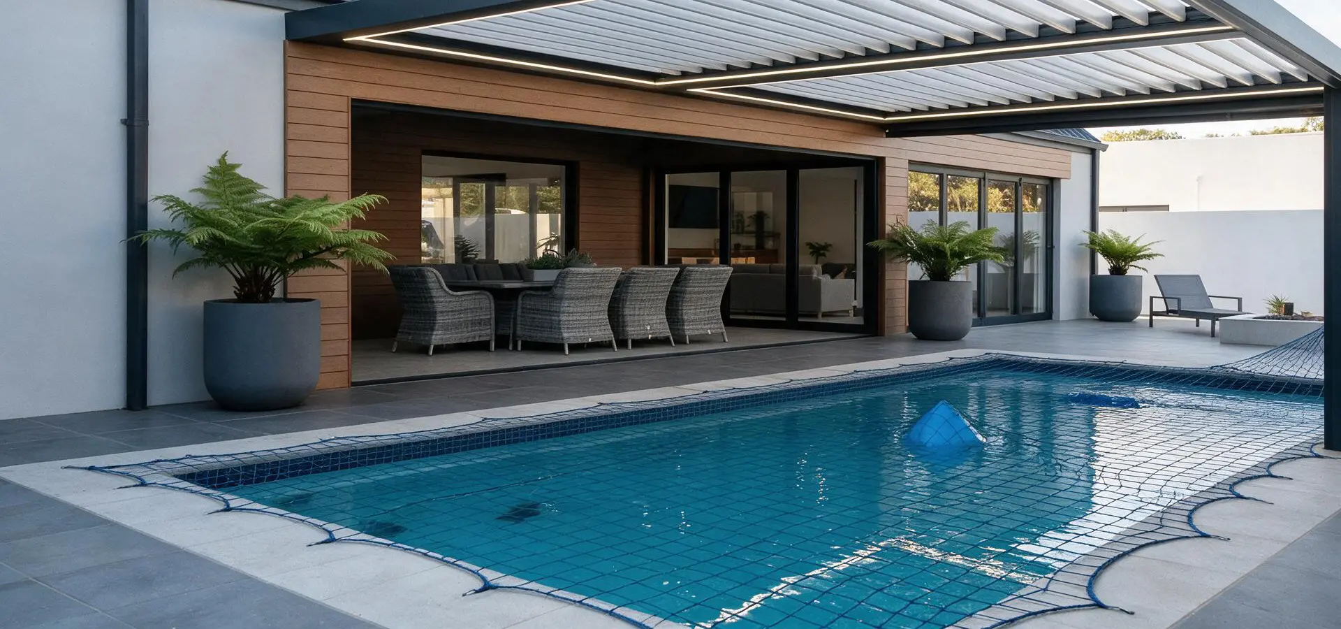 Pool safety net fitted over a residential swimming pool in Johannesburg
